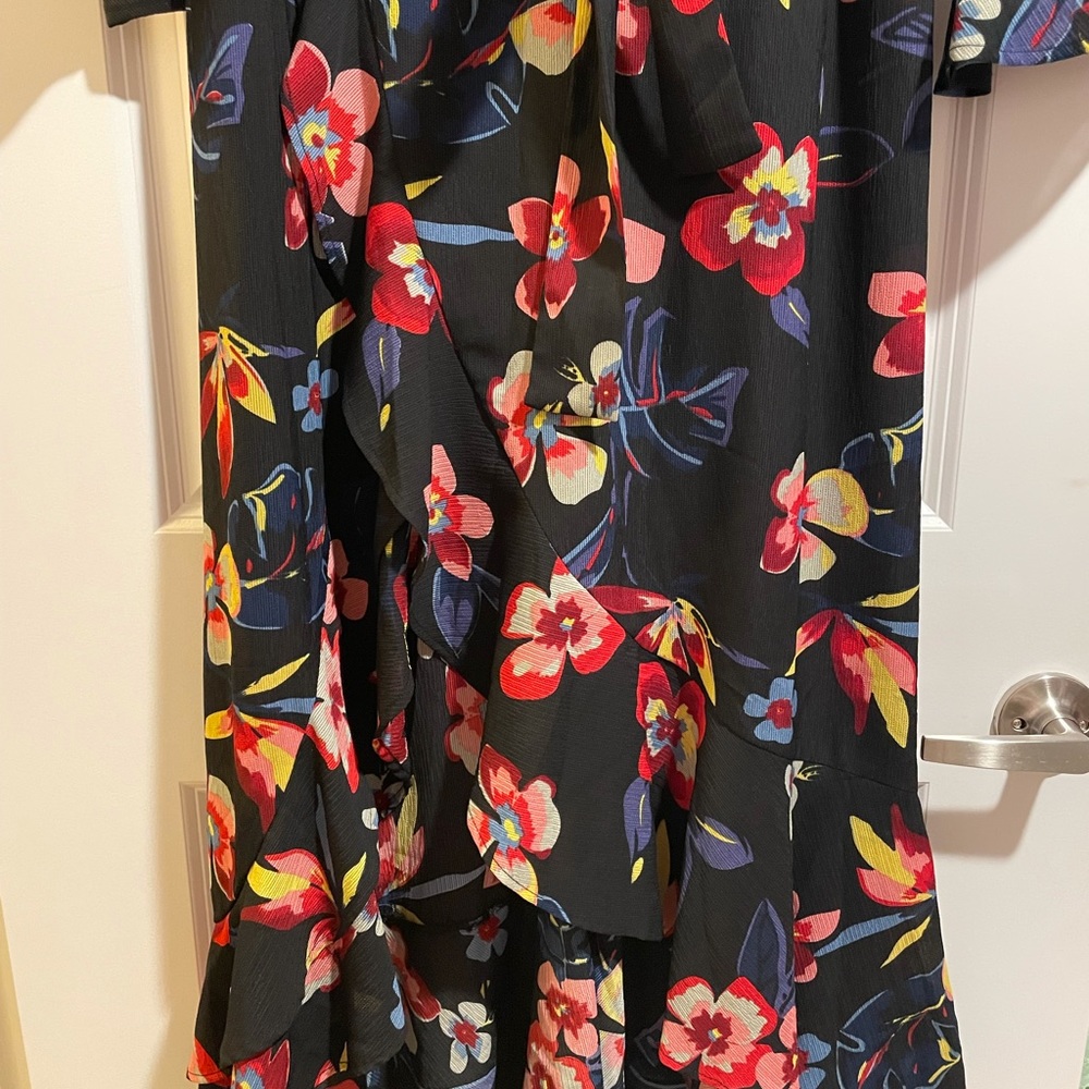 Floral Black Cocktail Wrap Dress